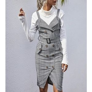 Plaid Double Button Trench Dress
